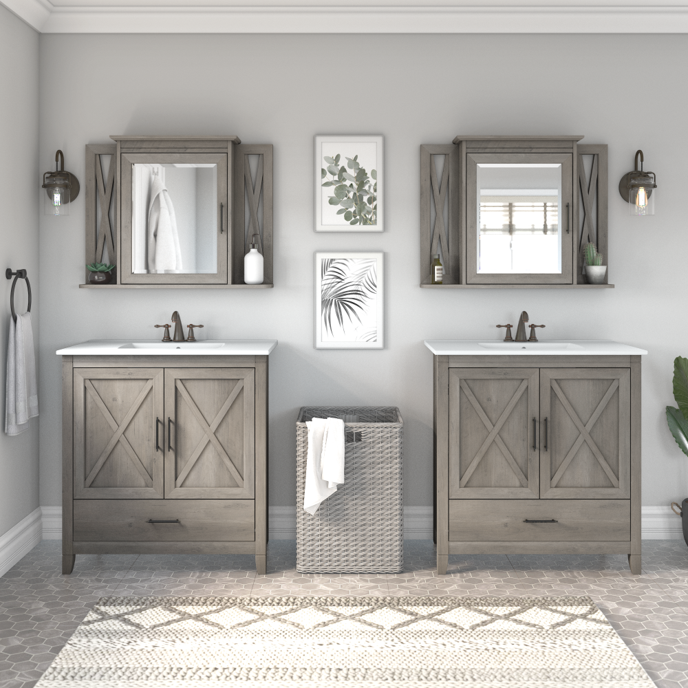 Shop Bush Furniture Key West 32W Bathroom Vanity with Sink, Image 04, KWVN132DG-03K, #color_driftwood gray