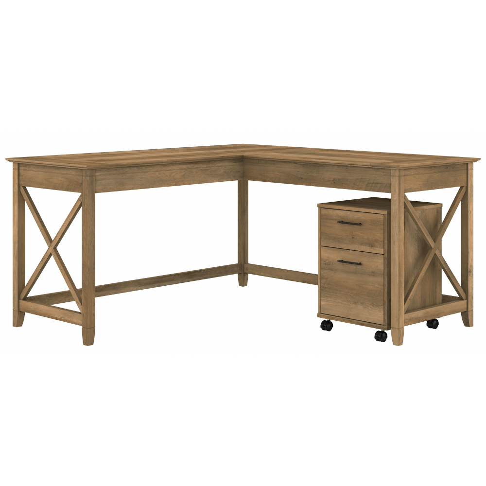 Shop Bush Furniture Key West 60W L Shaped Desk with 2 Drawer Mobile File Cabinet, Image 01, KWS013RCP, #color_reclaimed pine