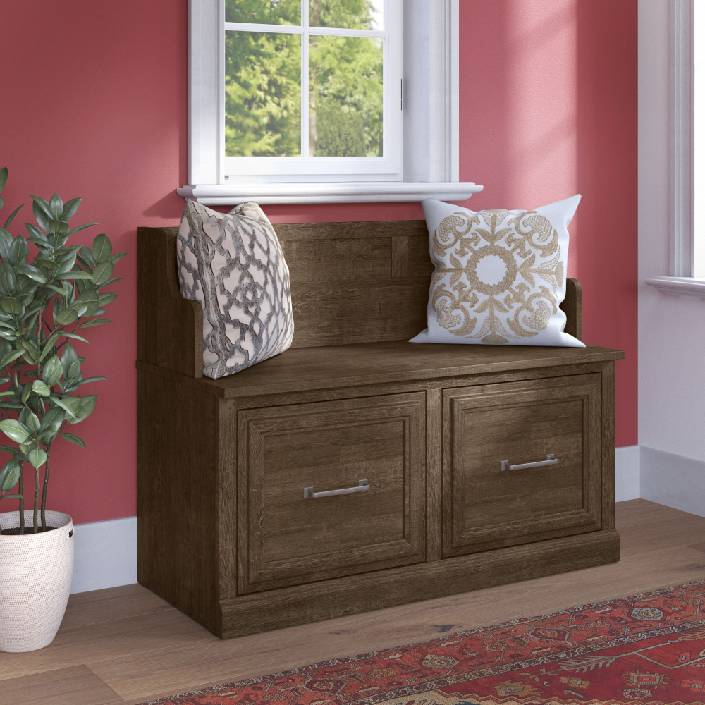 Shop Bush Furniture Woodland 40W Entryway Bench with Doors, Image 02, WDL005ABR, #color_ash brown