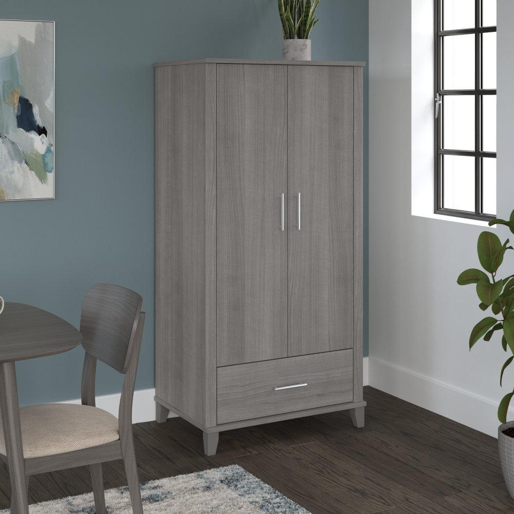Shop Bush Furniture Somerset Tall Kitchen Pantry Cabinet with Doors and Drawer, Image 02, STS166PGK-Z, #color_platinum gray