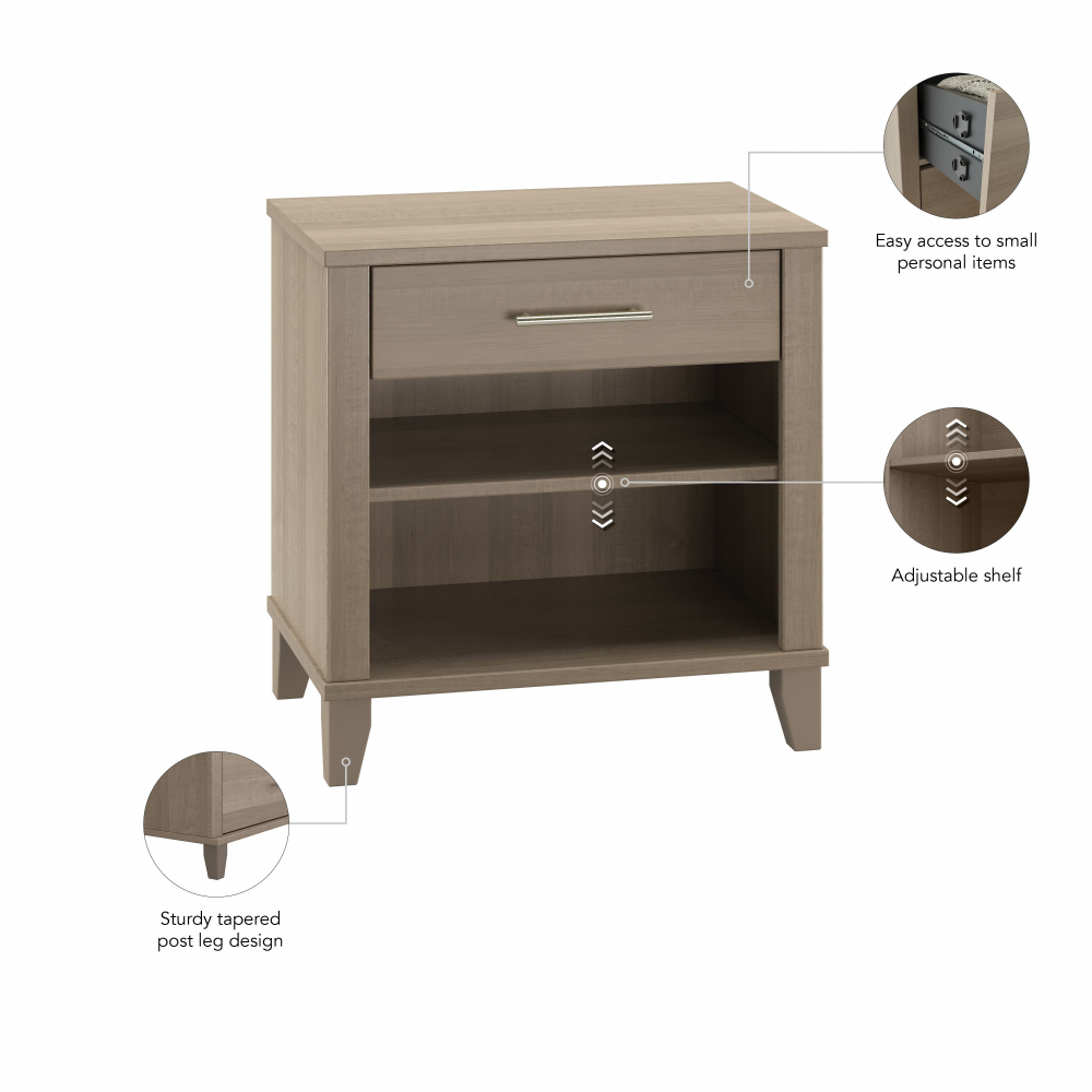 Shop Bush Furniture Somerset Nightstand with Drawer and Shelves, Image 07, STS119AG, #color_ash gray