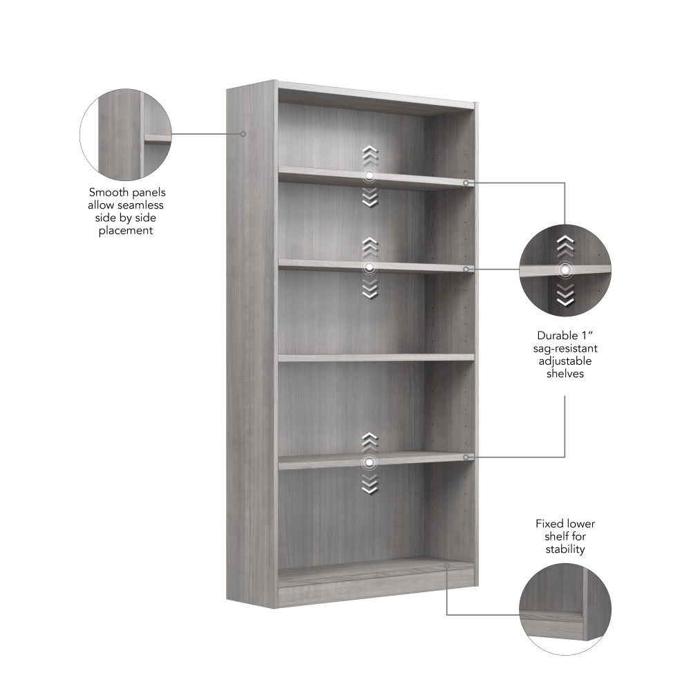 Shop Bush Furniture Universal Tall 5 Shelf Bookcase, Image 06, WL12457, #color_platinum gray