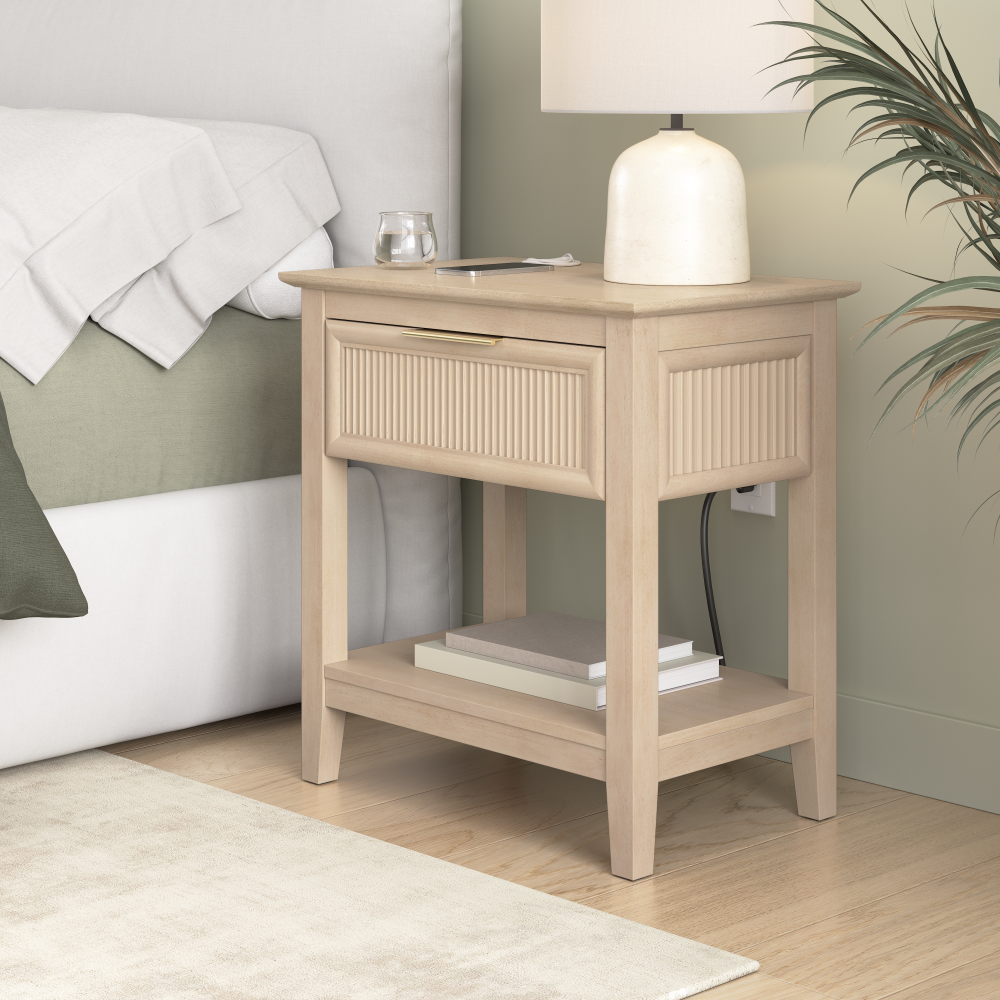 Shop Bush Home Camille Fluted End Table with Drawer, Image 03, CMT124NB-03, #color_natural birch