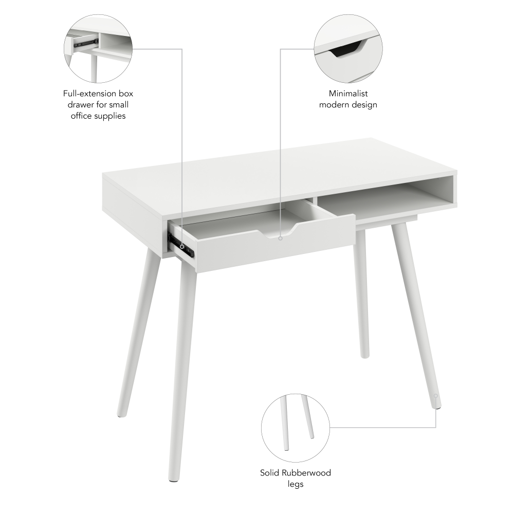 Shop Bush Furniture Nora 40W Writing Desk, Image 08, NRD140WH-03, #color_pure white