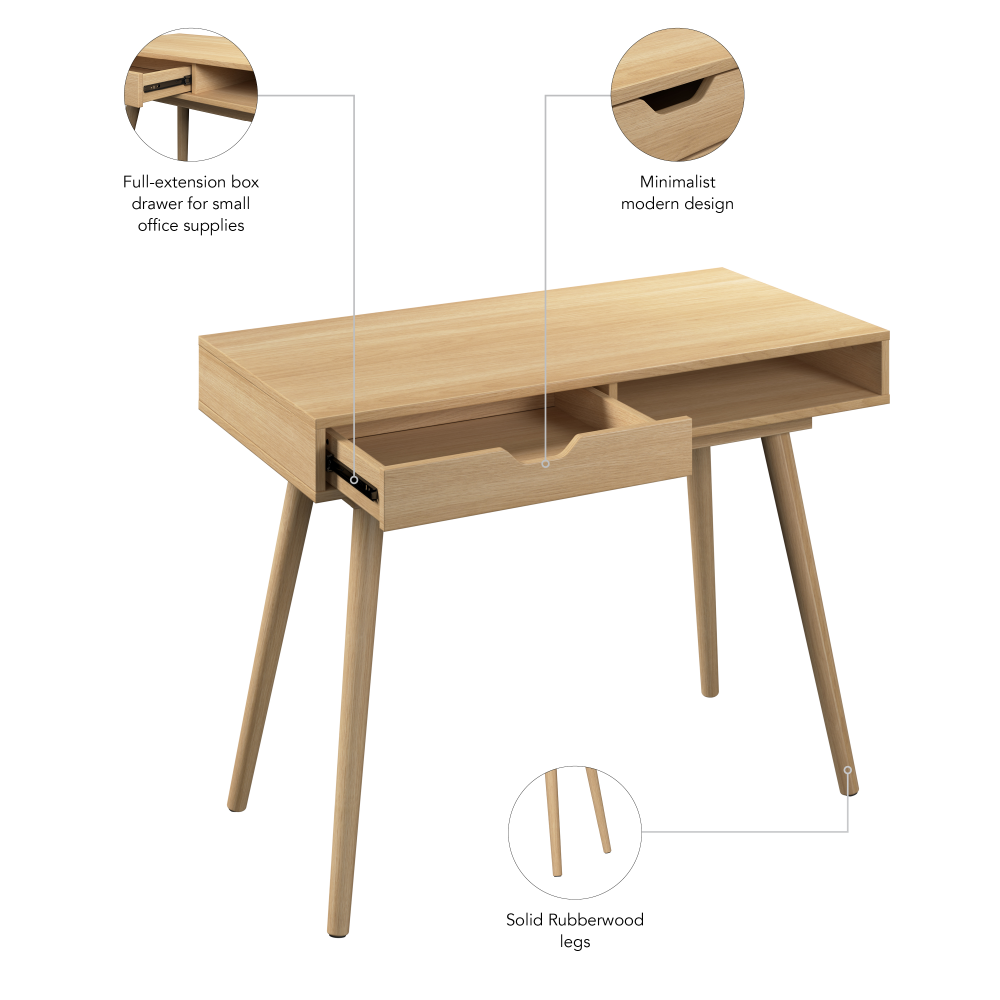Shop Bush Furniture Nora 40W Writing Desk, Image 08, NRD140NO-03, #color_natural oak
