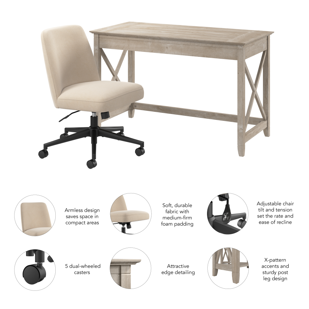 Shop Bush Furniture Key West 48W x 24D Writing Desk and Chair Set, Image 06, KWS103WG, #color_washed gray
