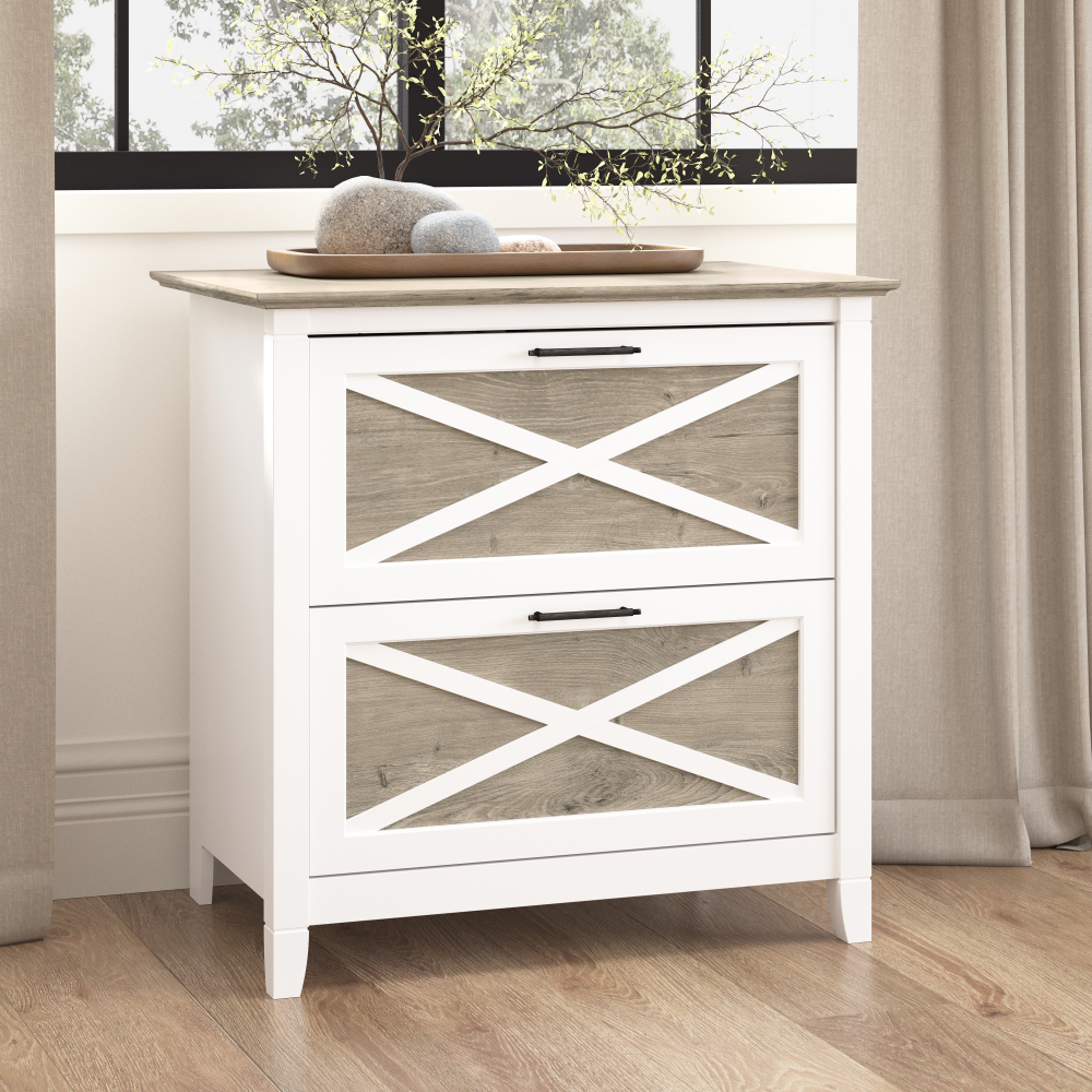Shop Bush Furniture Key West 2 Drawer Lateral File Cabinet, Image 02, KWF130G2W-03, #color_shiplap gray/pure white