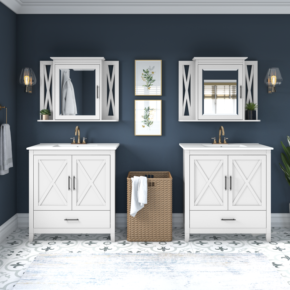 Shop Bush Furniture Key West 32W Bathroom Vanity with Sink, Image 04, KWVN132WAS-03K, #color_white ash
