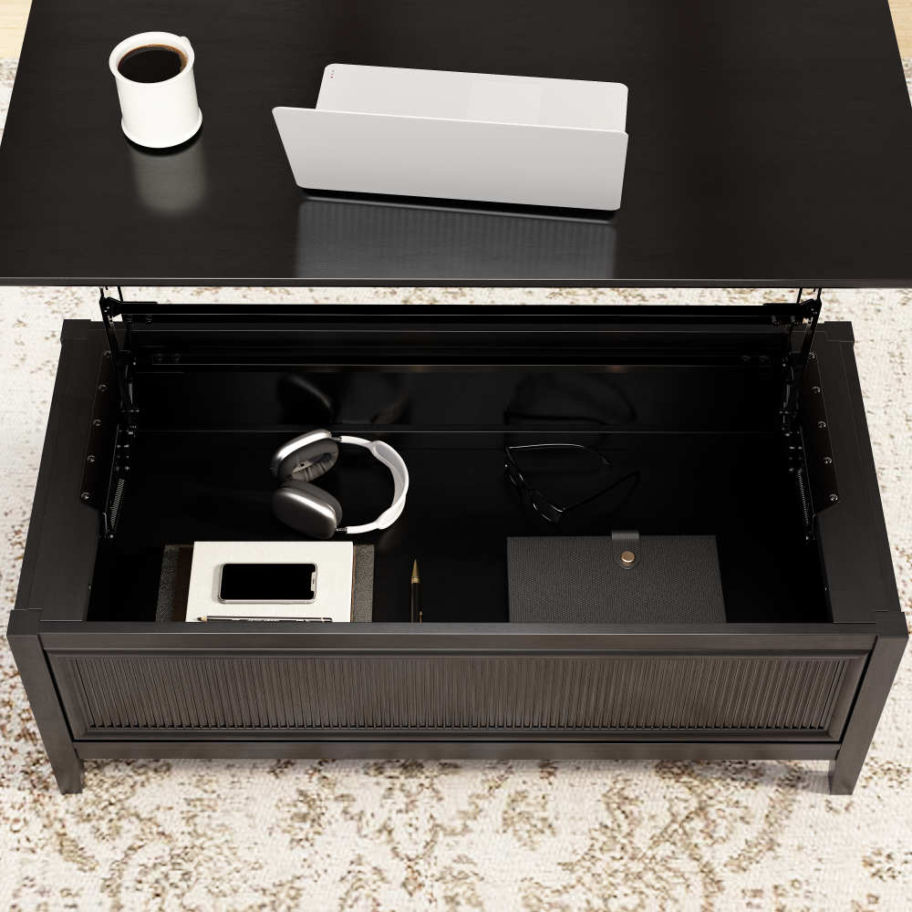 Shop Bush Home Camille 47W Fluted Lift Top Coffee Table with Storage, Image 04, CMT147OB-03, #color_onyx birch