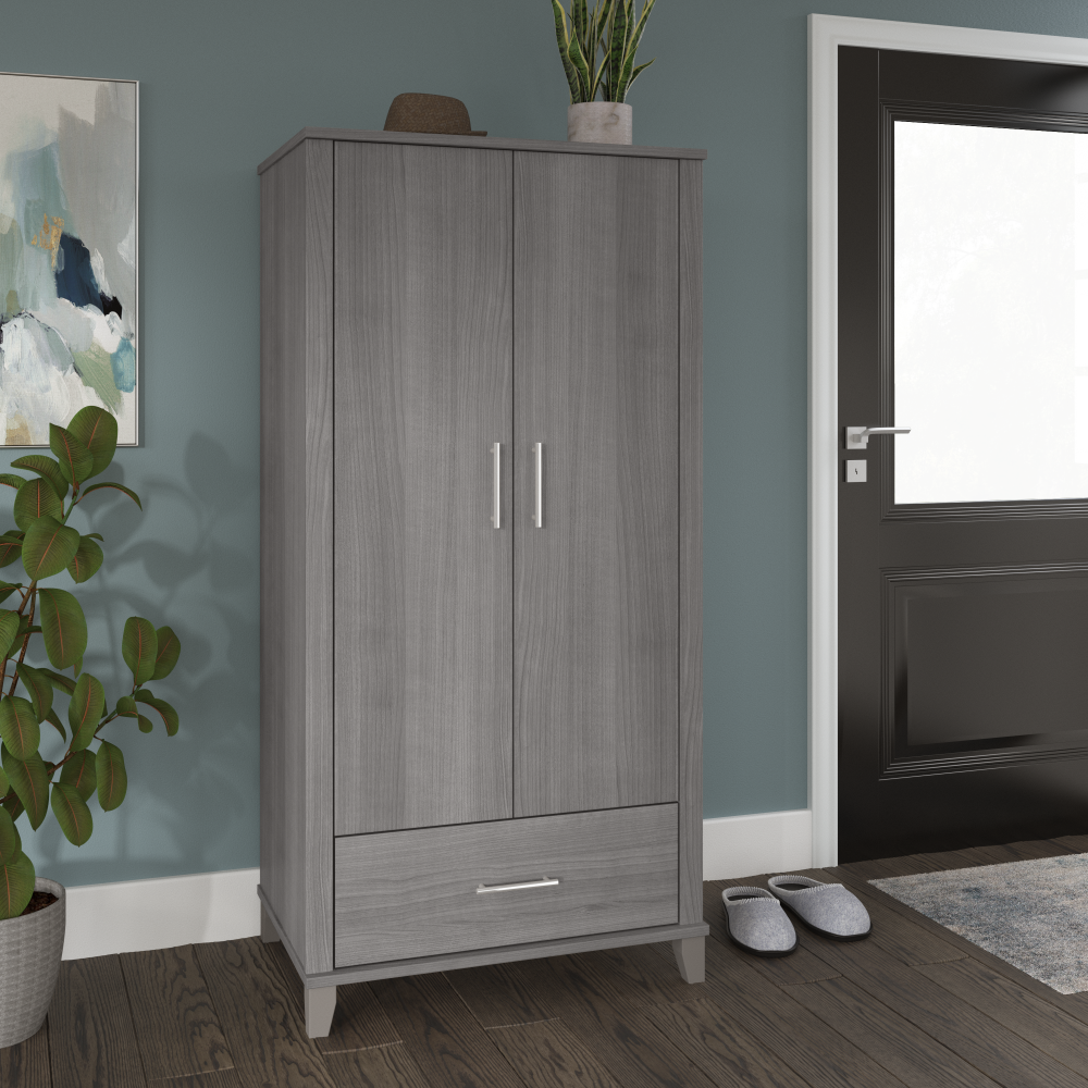 Shop Bush Furniture Somerset Tall Entryway Cabinet with Doors and Drawer, Image 02, STS166PGK-Z1, #color_platinum gray