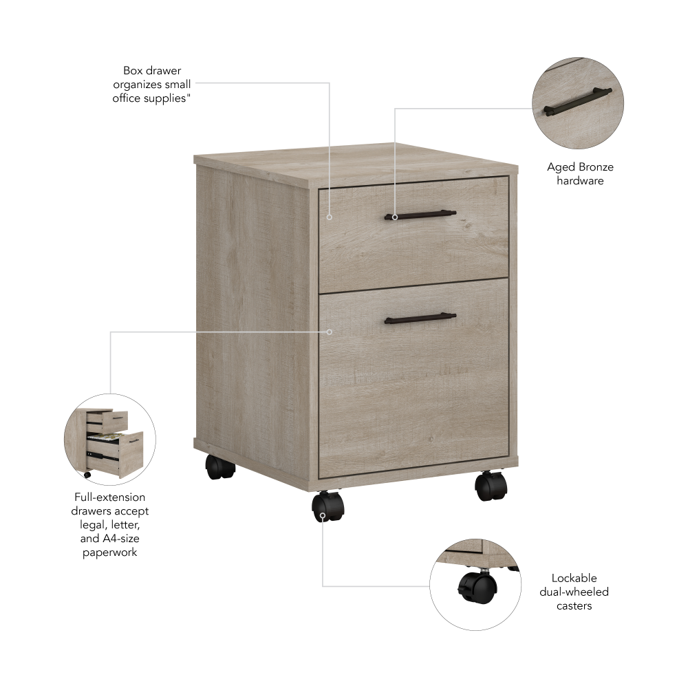 Shop Bush Furniture Key West 2 Drawer Mobile File Cabinet, Image 06, KWF116WG-03, #color_washed gray