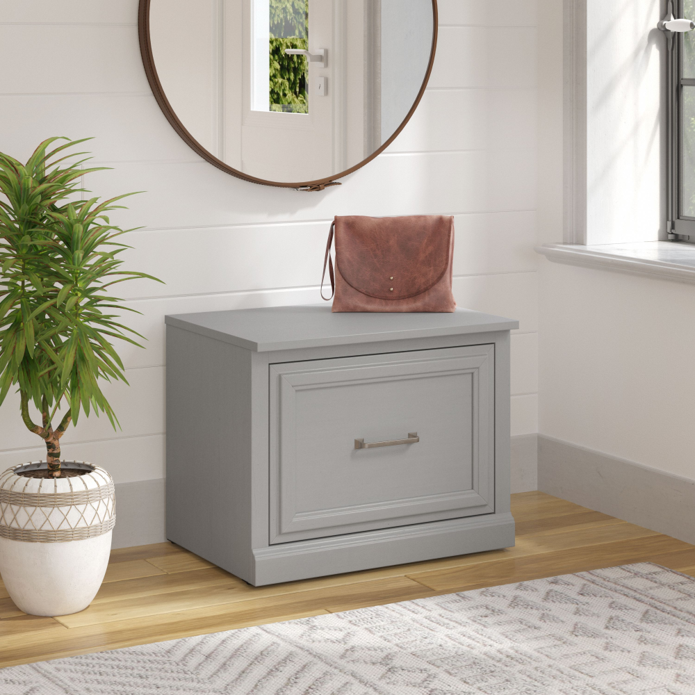 Shop Bush Furniture Woodland 24W Small Shoe Bench with Drawer, Image 02, WDS124CG-03, #color_cape cod gray
