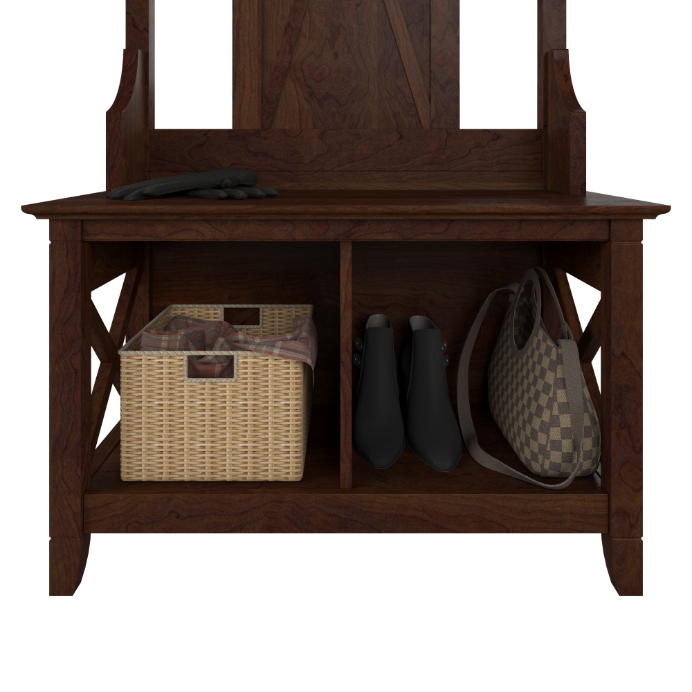 Shop Bush Furniture Key West Hall Tree with Shoe Storage Bench, Image 04, KWS166BC-03, #color_bing cherry