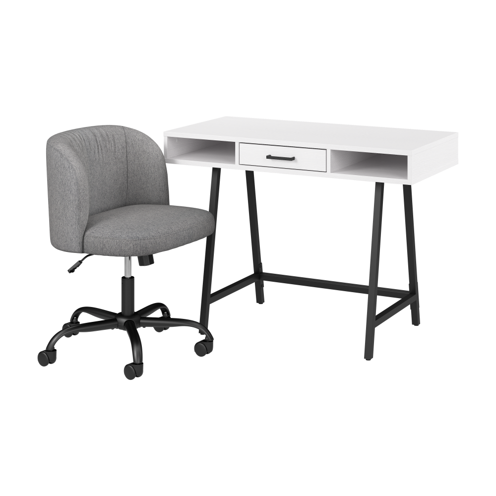 Shop Bush Furniture Steele 40W Small Writing Desk and Chair Set for Home Office, Image 01, STE001WT, #color_pure white oak/warm gray fabric