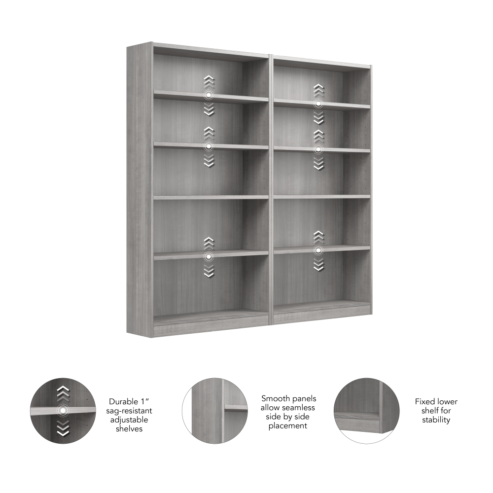 Shop Bush Furniture Universal Tall 5 Shelf Bookcase - Set of 2, Image 05, UB003PG, #color_platinum gray