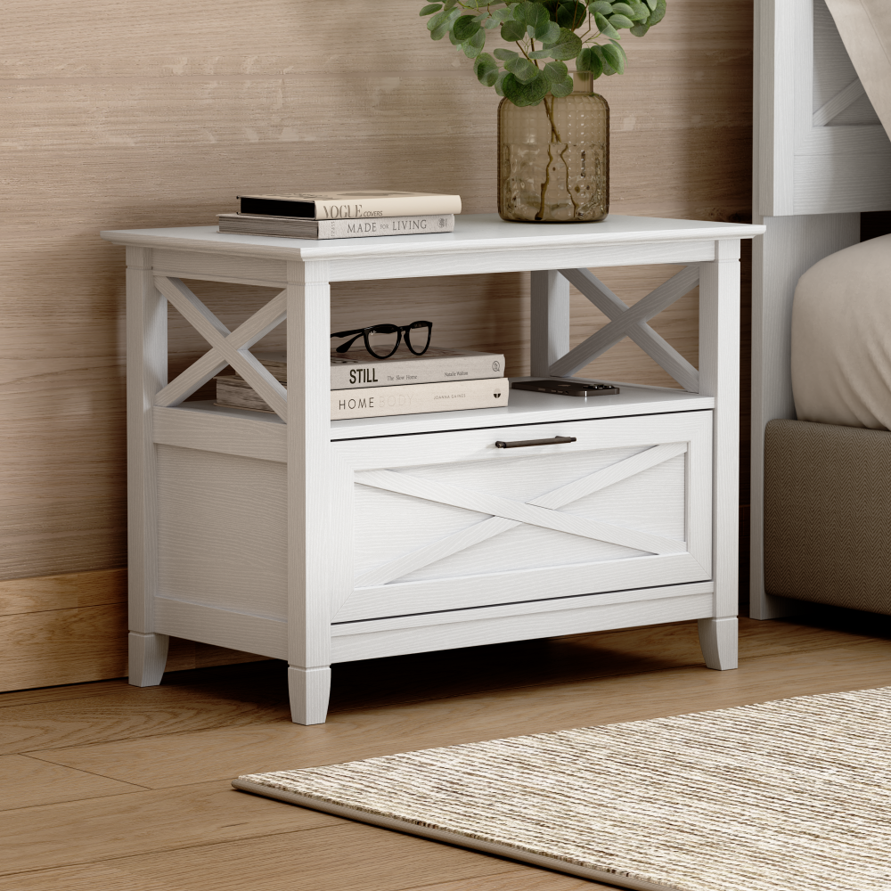 Shop Bush Home Key West 32W Nightstand with Drawer, Image 02, KWS332WT-03, #color_pure white oak