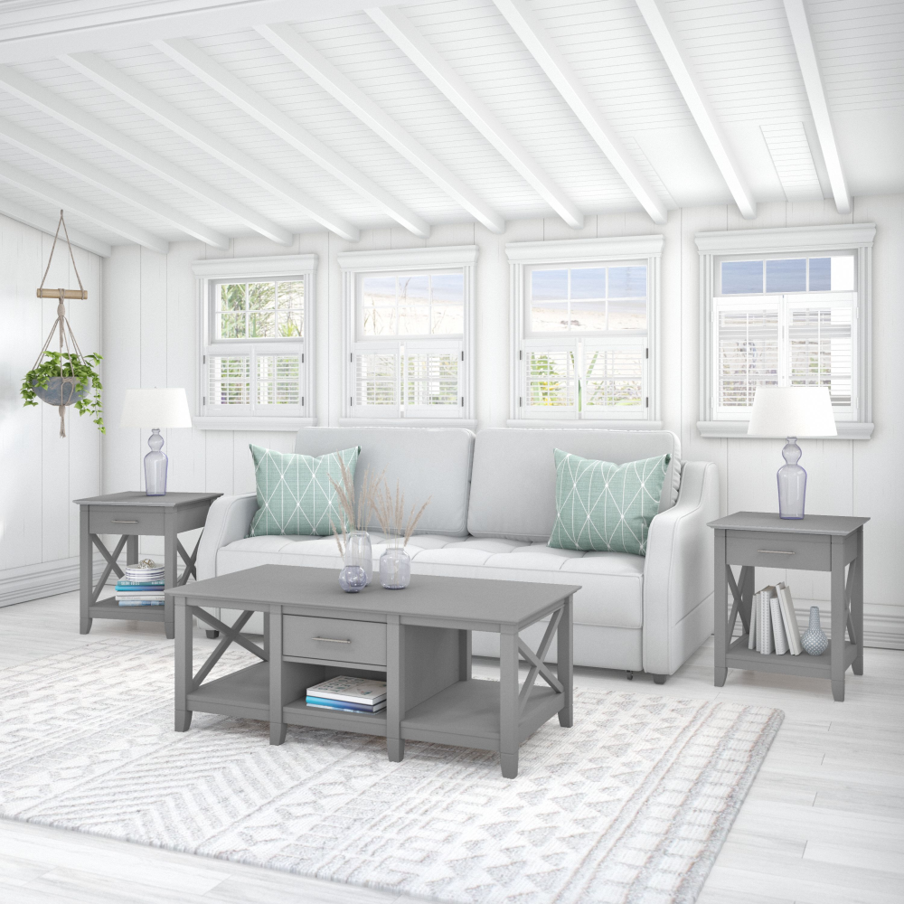 Shop Bush Furniture Key West Coffee Table with Set of 2 End Tables, Image 02, KWS023CG, #color_cape cod gray