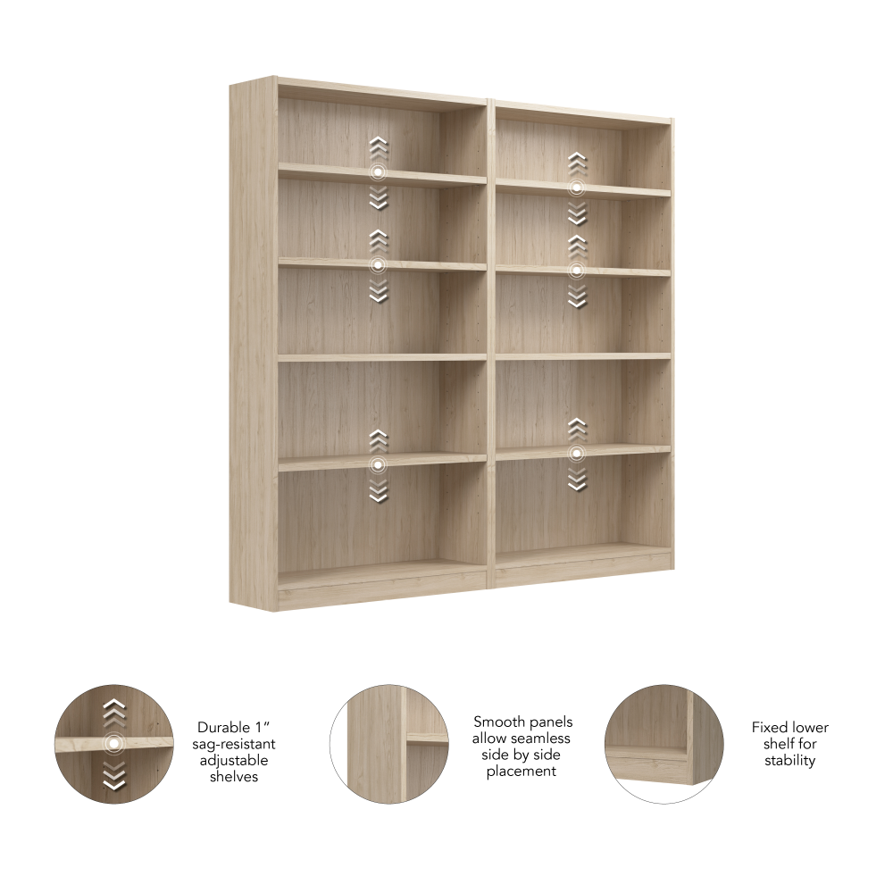 Shop Bush Furniture Universal Tall 5 Shelf Bookcase - Set of 2, Image 05, UB003NE, #color_natural elm