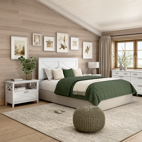 Shop Bush Home Key West 65W Full/Queen Headboard with 6 Drawer Dresser and Set of 2 Nightstands, Image 02, KWS110WT, #color_pure white oak