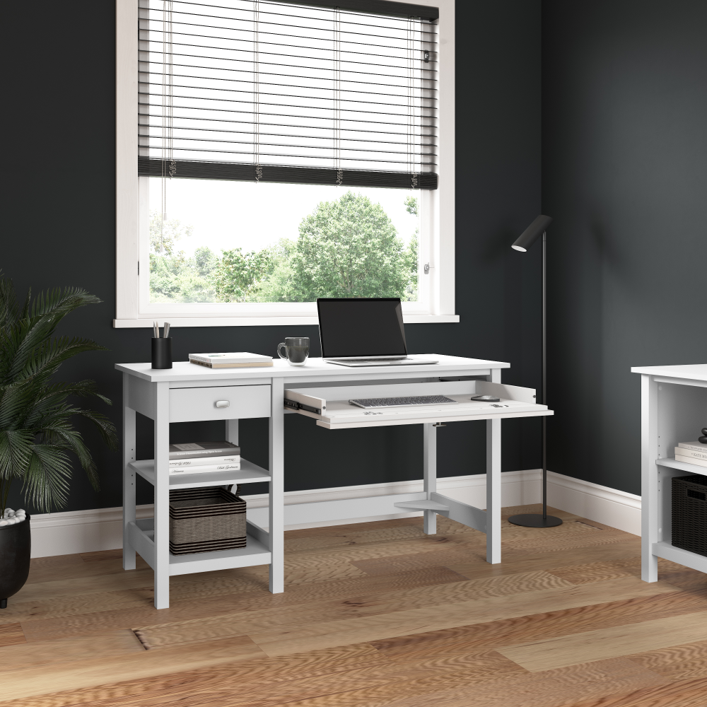 Shop Bush Furniture Broadview 54W Computer Desk with Shelves, Image 04, BDD154WH-03, #color_pure white