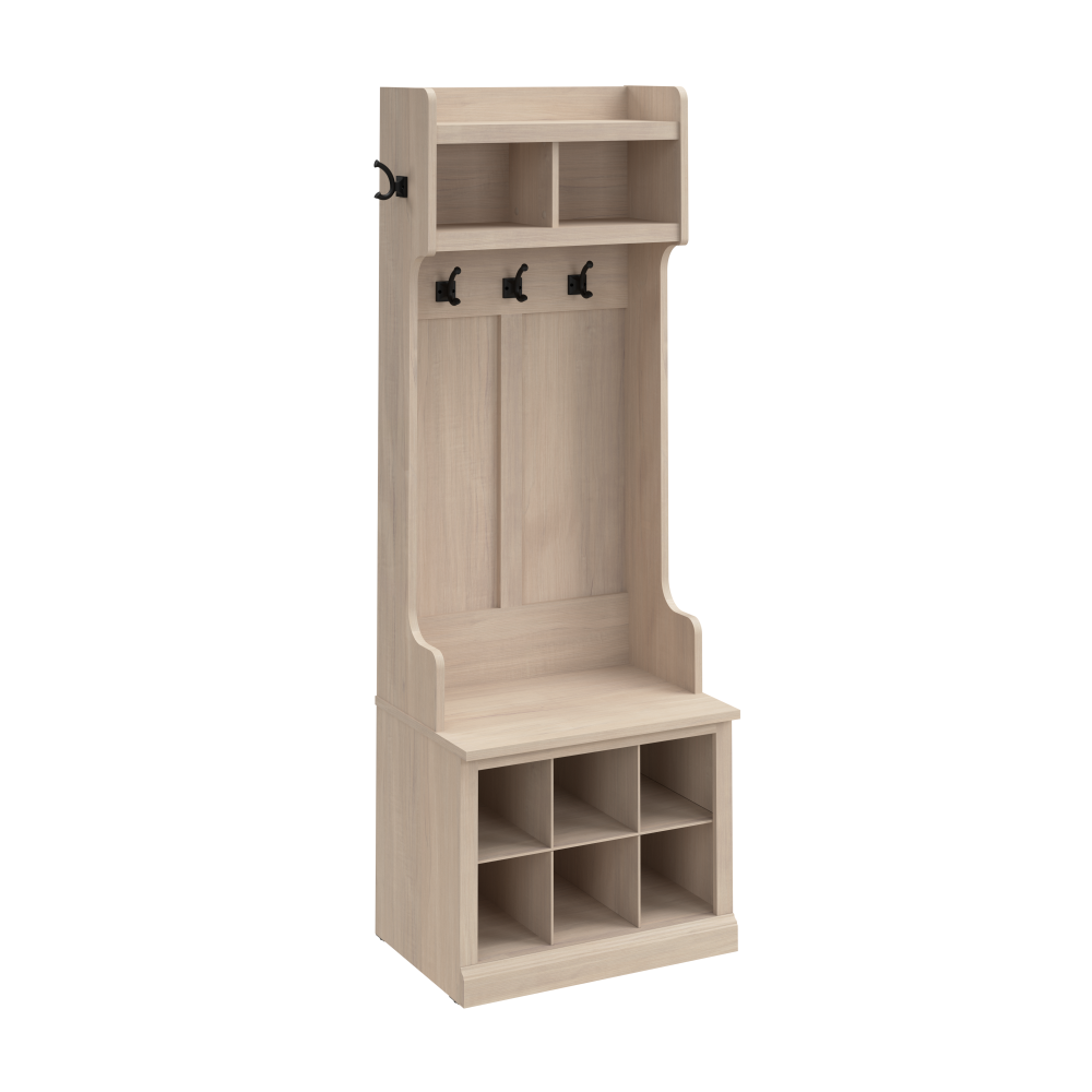 Shop Bush Furniture Woodland 24W Hall Tree and Small Shoe Bench with Shelves, Image 01, WDL008WM, #color_white washed maple