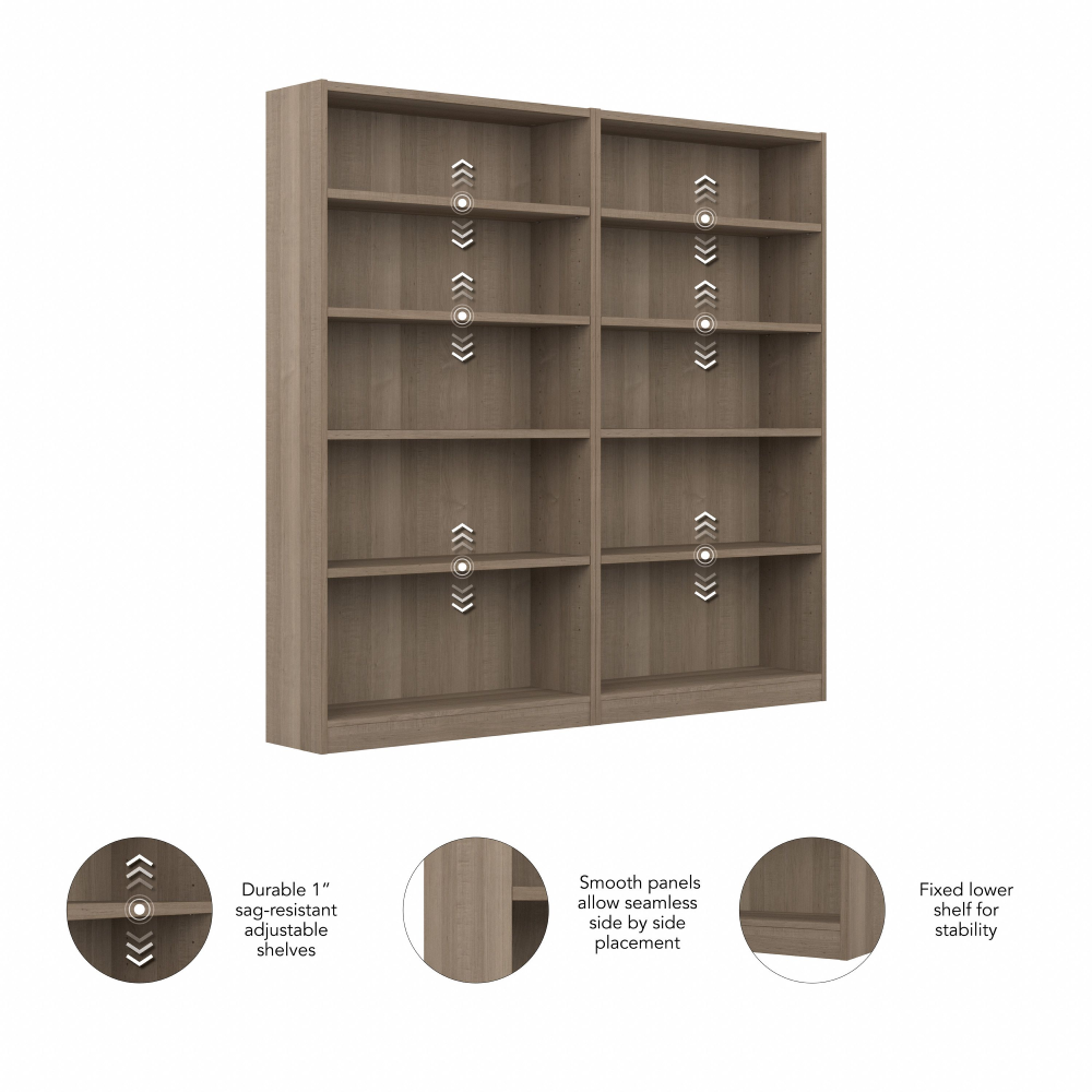 Shop Bush Furniture Universal Tall 5 Shelf Bookcase - Set of 2, Image 05, UB003AG, #color_ash gray