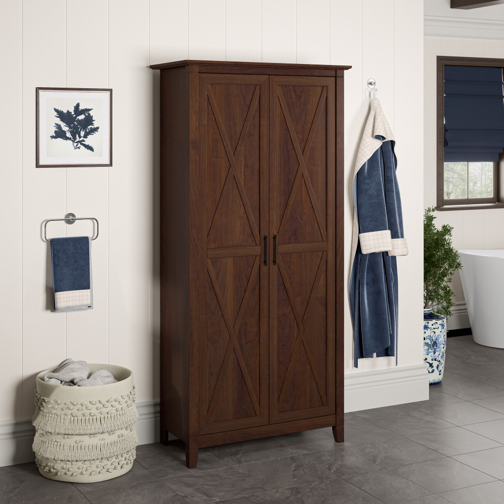 Shop Bush Furniture Key West Bathroom Storage Cabinet with Doors, Image 02, KWS266BC-Z1, #color_bing cherry