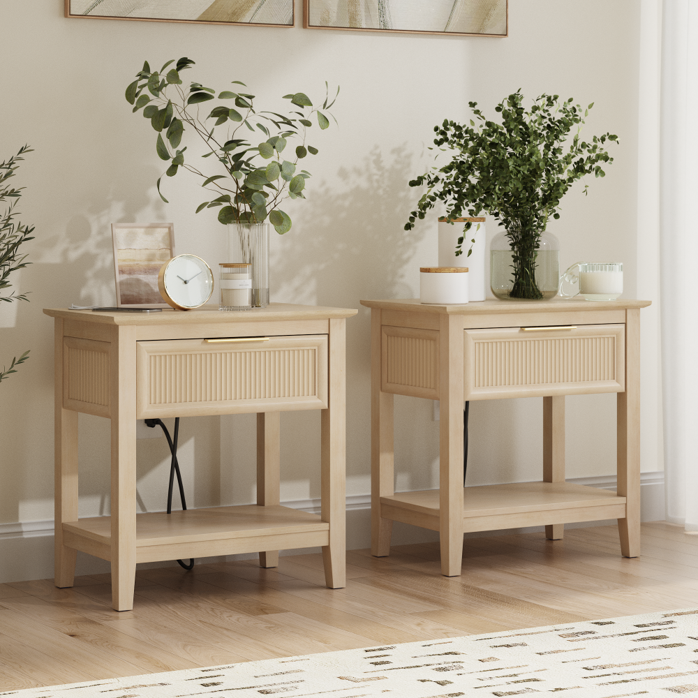 Shop Bush Home Camille Fluted Nightstand with Drawer - Set of 2, Image 02, CML009NB, #color_natural birch
