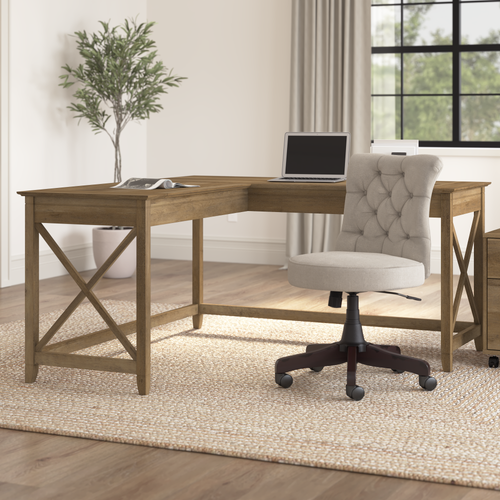 Shop Bush Furniture Key West 60W L Shaped Desk, Image 02, KWD160RCP-03, #color_reclaimed pine