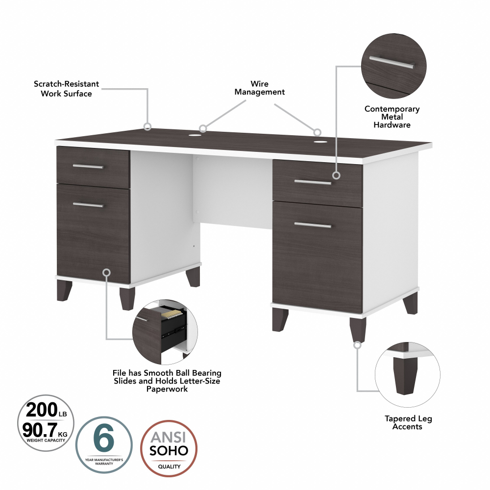 Shop Bush Furniture Somerset 60W Office Desk with Drawers, Image 08, WC81028K, #color_storm gray/white
