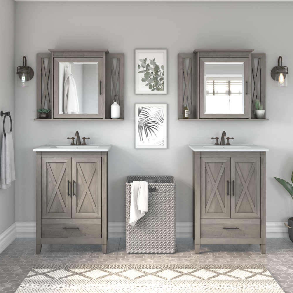 Shop Bush Furniture Key West Bathroom Medicine Cabinet with Mirror, Image 04, KWWS132DG-03, #color_driftwood gray