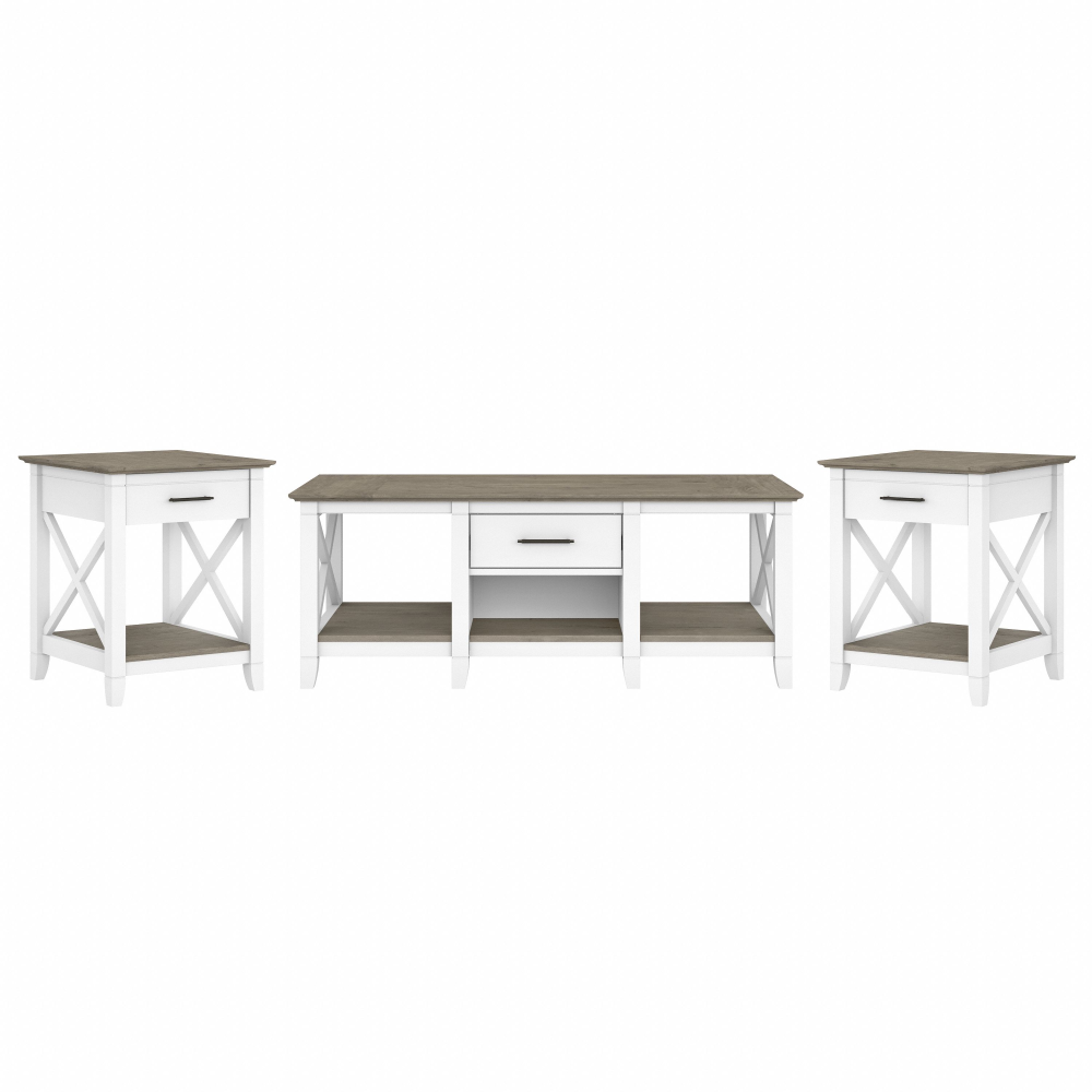 Shop Bush Furniture Key West Coffee Table with Set of 2 End Tables, Image 01, KWS023G2W, #color_shiplap gray/pure white
