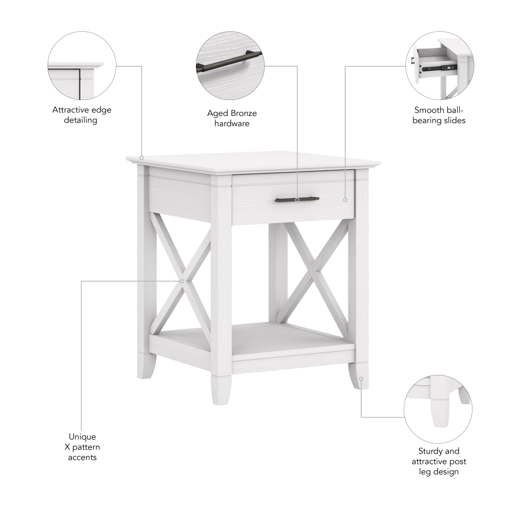 Shop Bush Furniture Key West End Table with Storage, Image 07, KWT120WT-03, #color_pure white oak