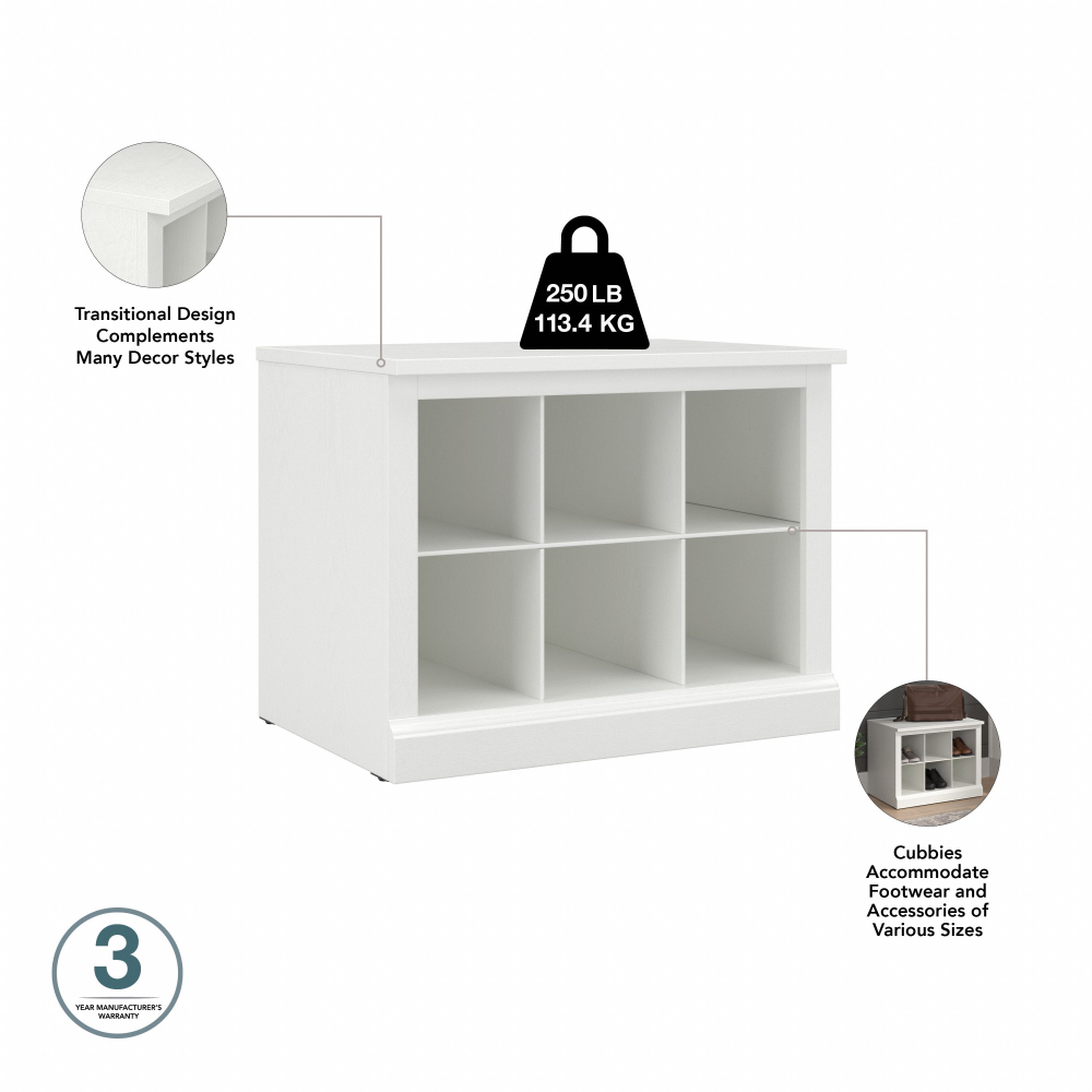 Shop Bush Furniture Woodland 24W Small Shoe Bench with Shelves, Image 08, WDS224WAS-03, #color_white ash