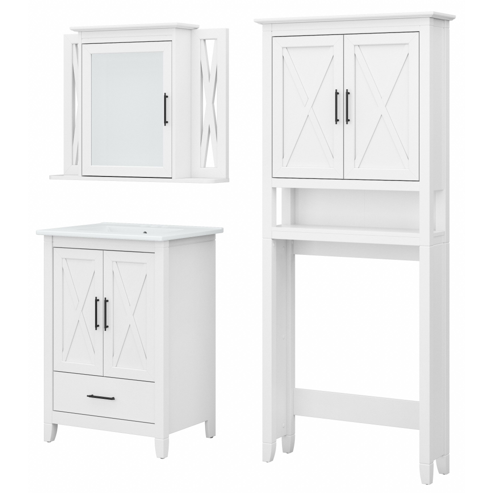 Shop Bush Furniture Key West 24W Bathroom Vanity Sink with Mirror and Over The Toilet Storage Cabinet, Image 01, KWS031WAS, #color_white ash