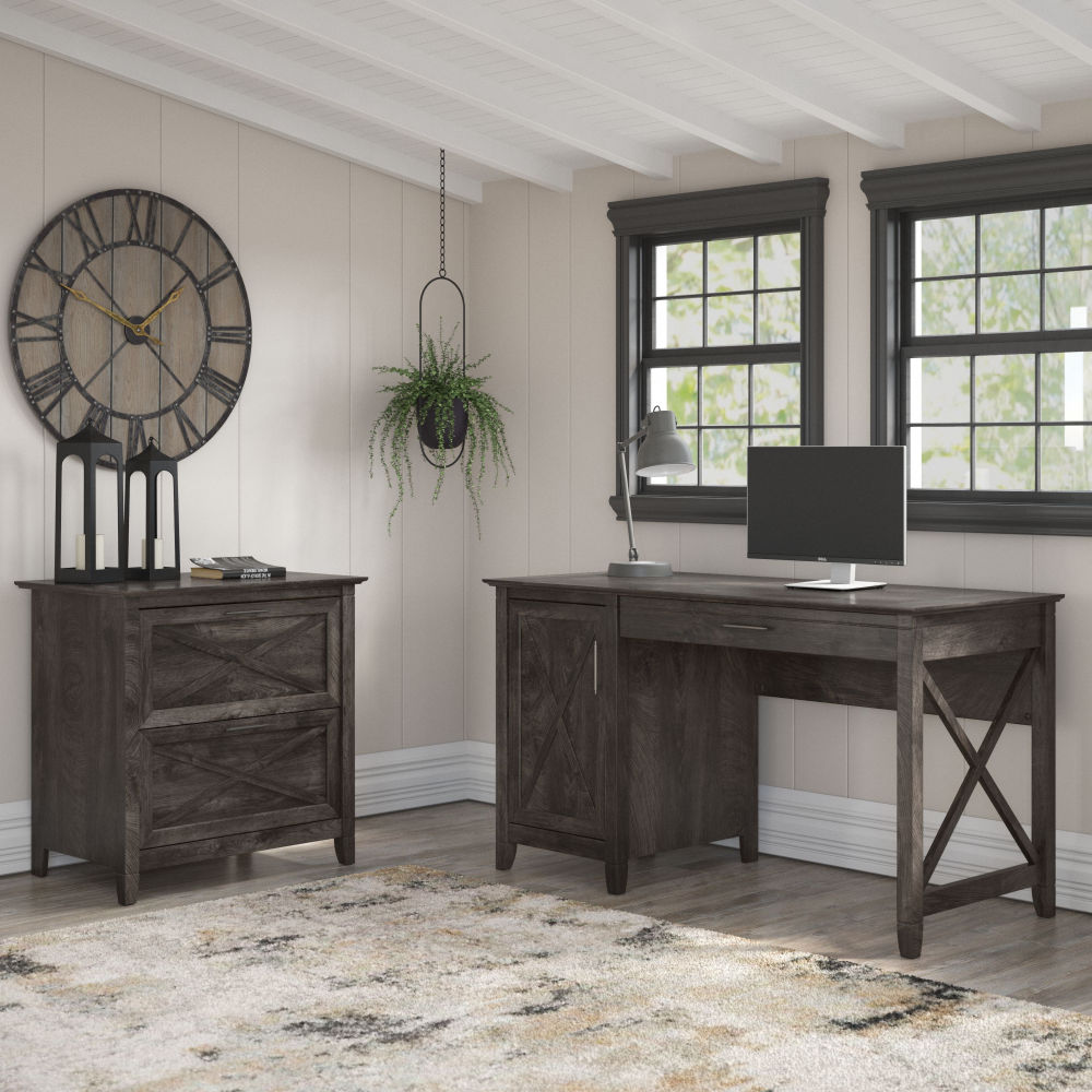 Shop Bush Furniture Key West 54W Computer Desk with Storage and 2 Drawer Lateral File Cabinet, Image 02, KWS008GH, #color_dark gray hickory