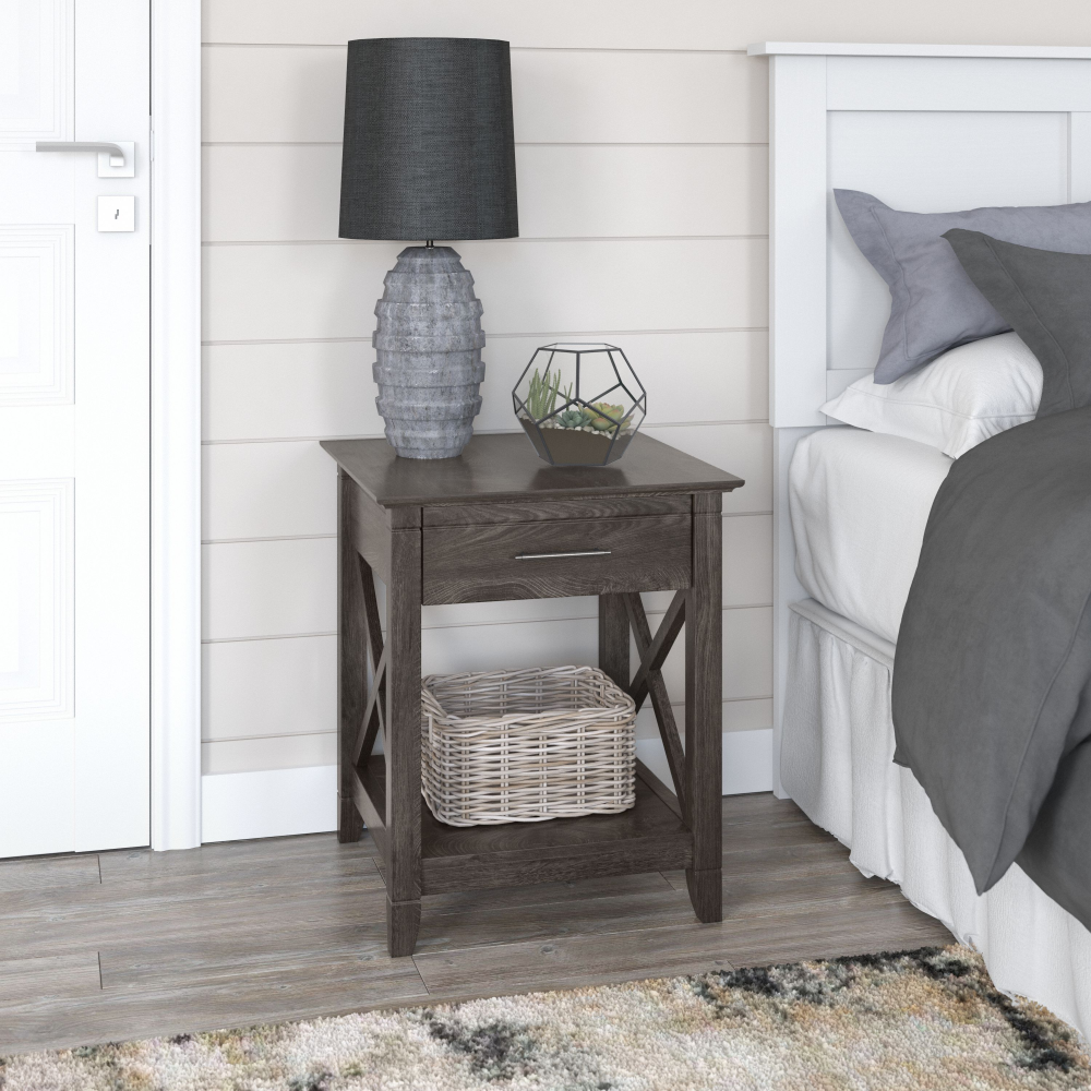 Shop Bush Furniture Key West Nightstand with Drawer, Image 02, KWT120GH-Z, #color_dark gray hickory