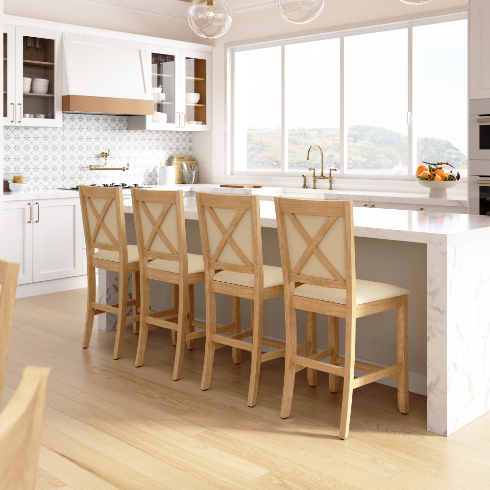 Shop Bush Home Key West Upholstered Cross Back Dining Counter Stool - Set of 2, Image 03, KWS117BO, #color_blonde oak/bright beige