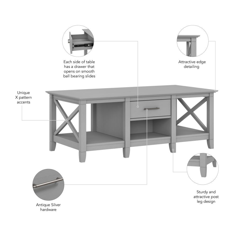 Shop Bush Furniture Key West Coffee Table with Storage, Image 07, KWT148CG-03, #color_cape cod gray