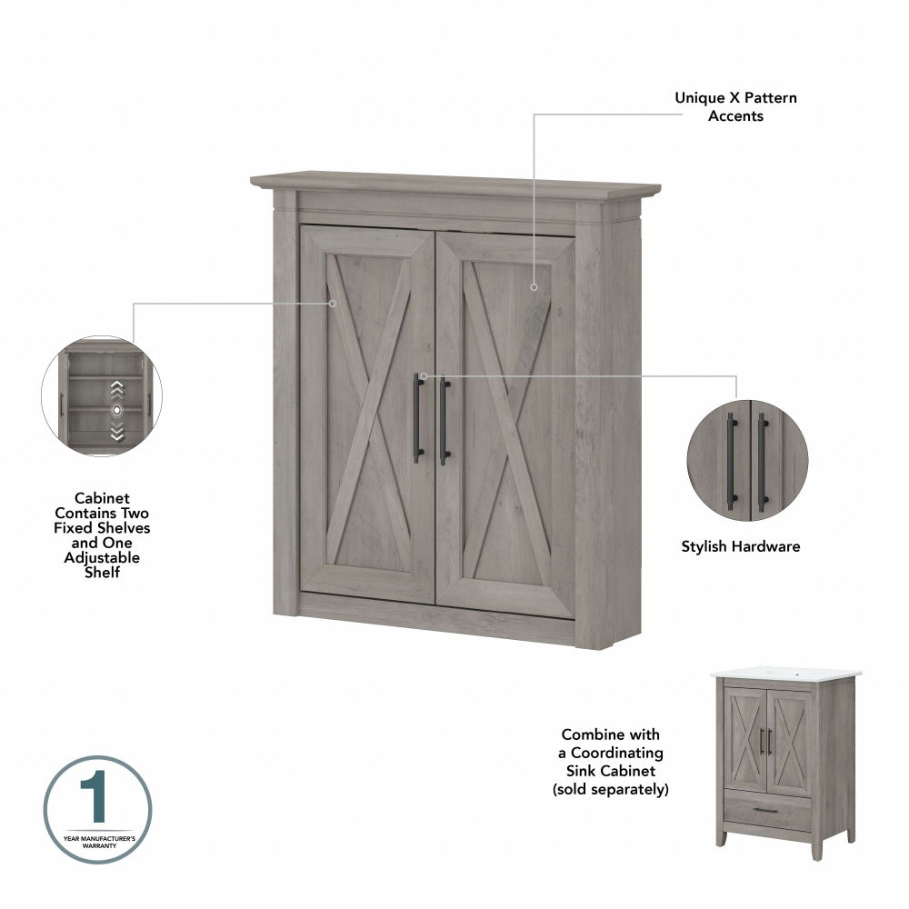 Shop Bush Furniture Key West Bathroom Wall Cabinet with Doors, Image 07, KWWS124DG-03, #color_driftwood gray