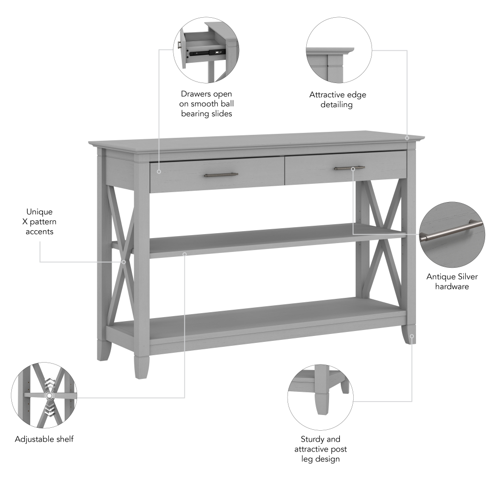Shop Bush Furniture Key West Console Table with Drawers and Shelves, Image 07, KWT248CG-03, #color_cape cod gray