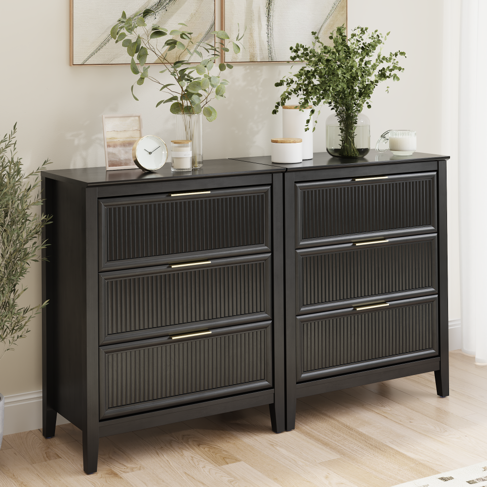 Shop Bush Home Camille Fluted 3 Drawer Dresser - Set of 2, Image 02, CML008OB, #color_onyx birch