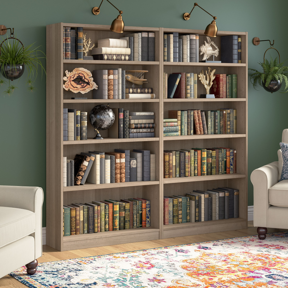 Shop Bush Furniture Universal Tall 5 Shelf Bookcase - Set of 2, Image 02, UB003AG, #color_ash gray