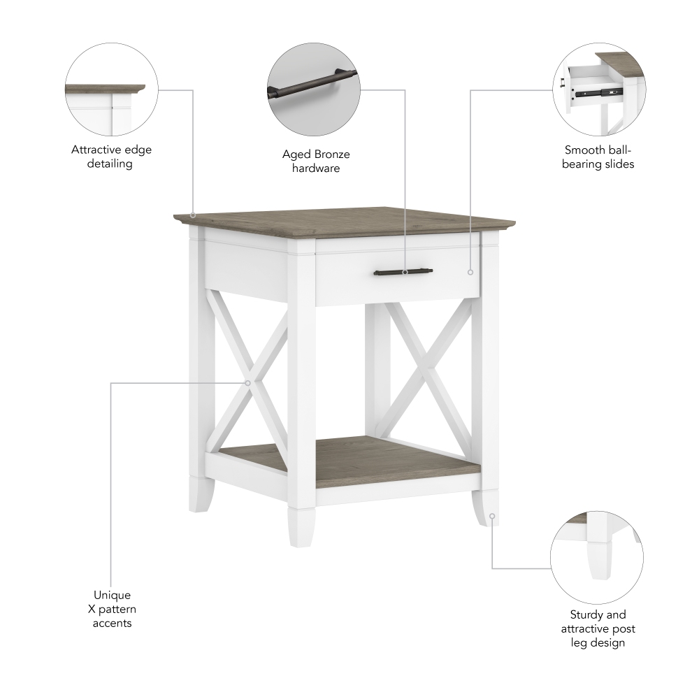 Shop Bush Furniture Key West End Table with Storage, Image 07, KWT120G2W-03, #color_shiplap gray/pure white