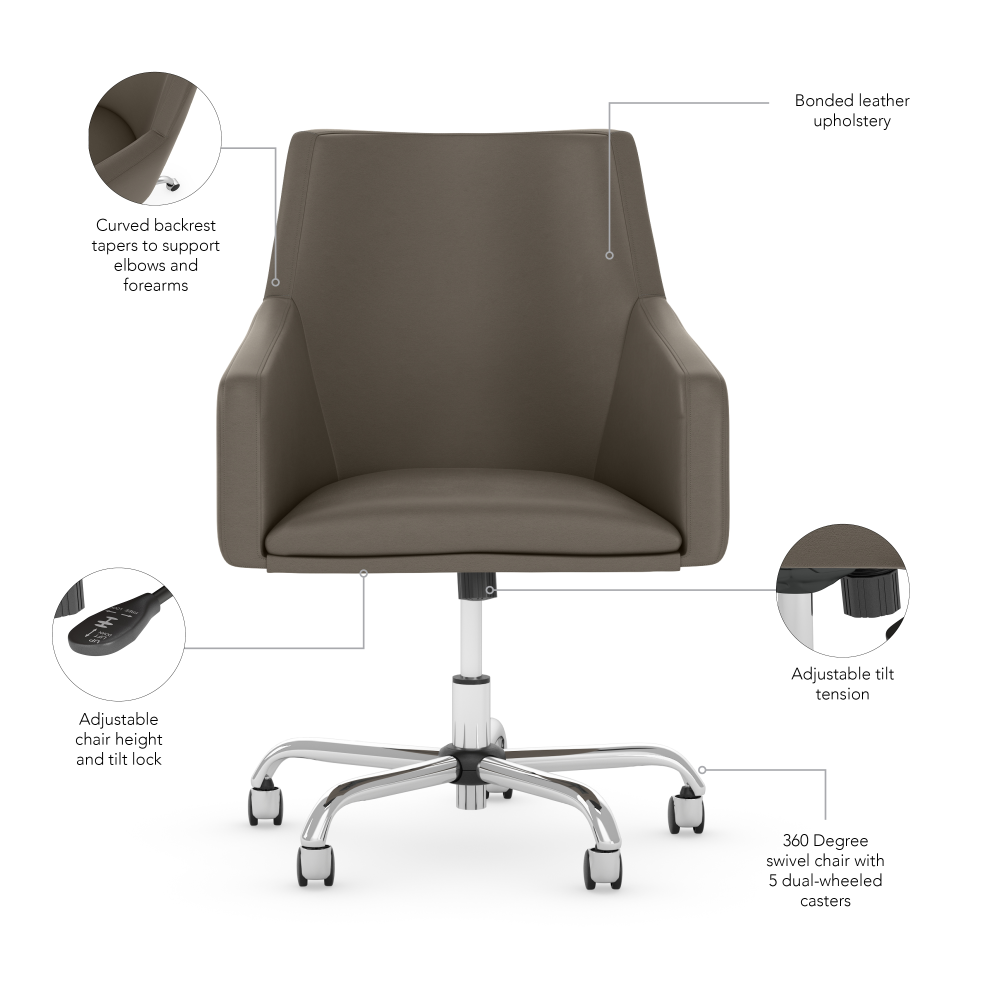 Shop Bush Furniture Somerset 60W L Shaped Desk with Mid Back Leather Box Chair, Image 06, SET022AG, #color_ash gray