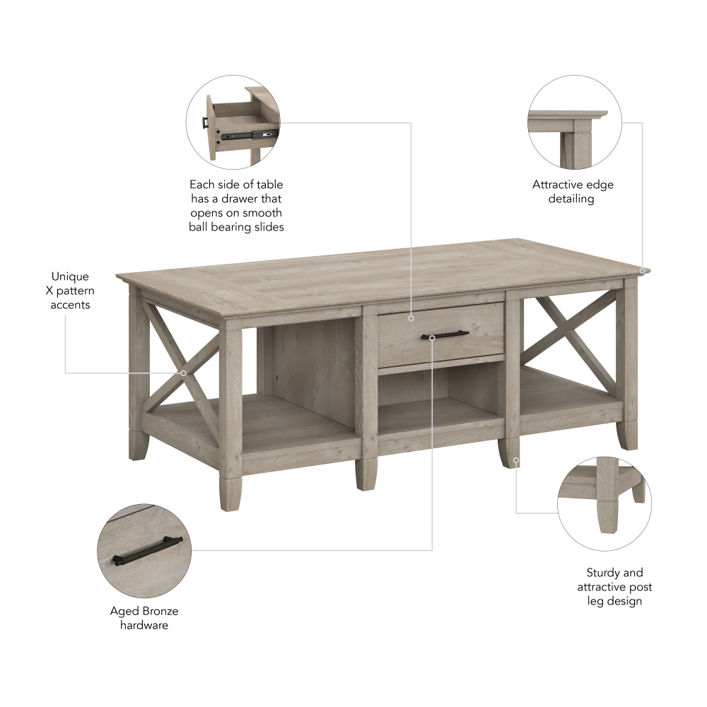 Shop Bush Furniture Key West Coffee Table with Storage, Image 06, KWT148WG-03, #color_washed gray