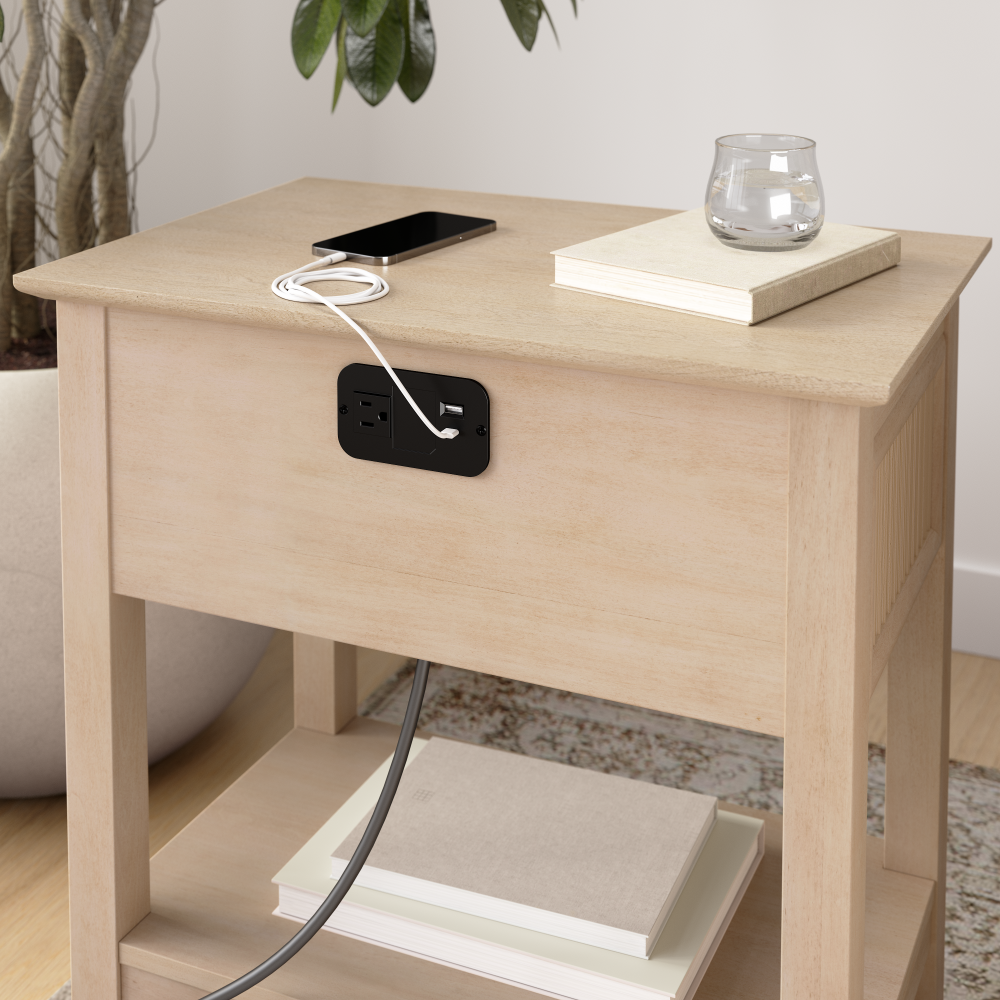 Shop Bush Home Camille Fluted End Table with Drawer, Image 05, CMT124NB-03, #color_natural birch