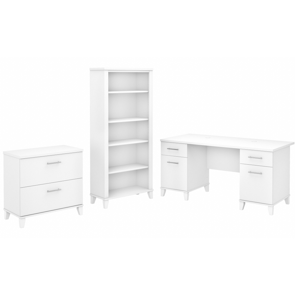 Shop Bush Furniture Somerset 60W Office Desk with Lateral File Cabinet and 5 Shelf Bookcase, Image 01, SET013WH, #color_white