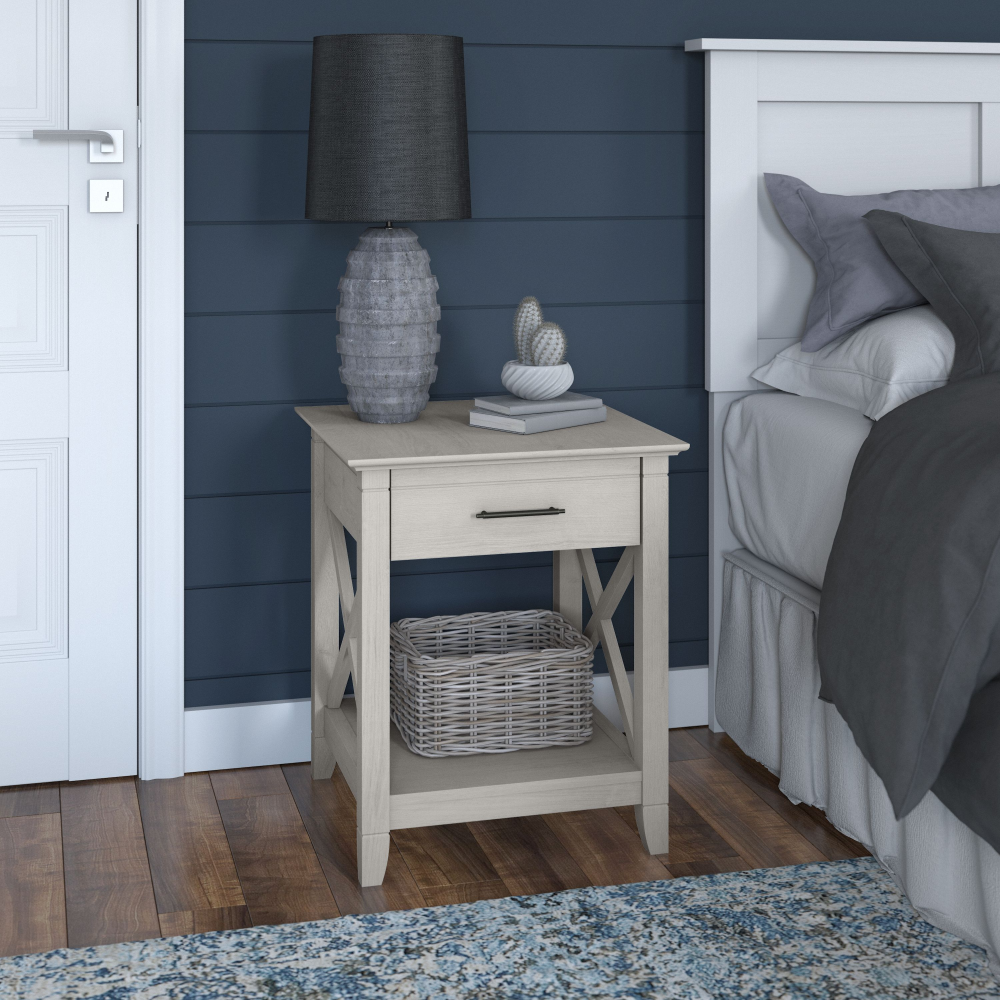 Shop Bush Furniture Key West Nightstand with Drawer, Image 02, KWT120LW-Z, #color_linen white oak