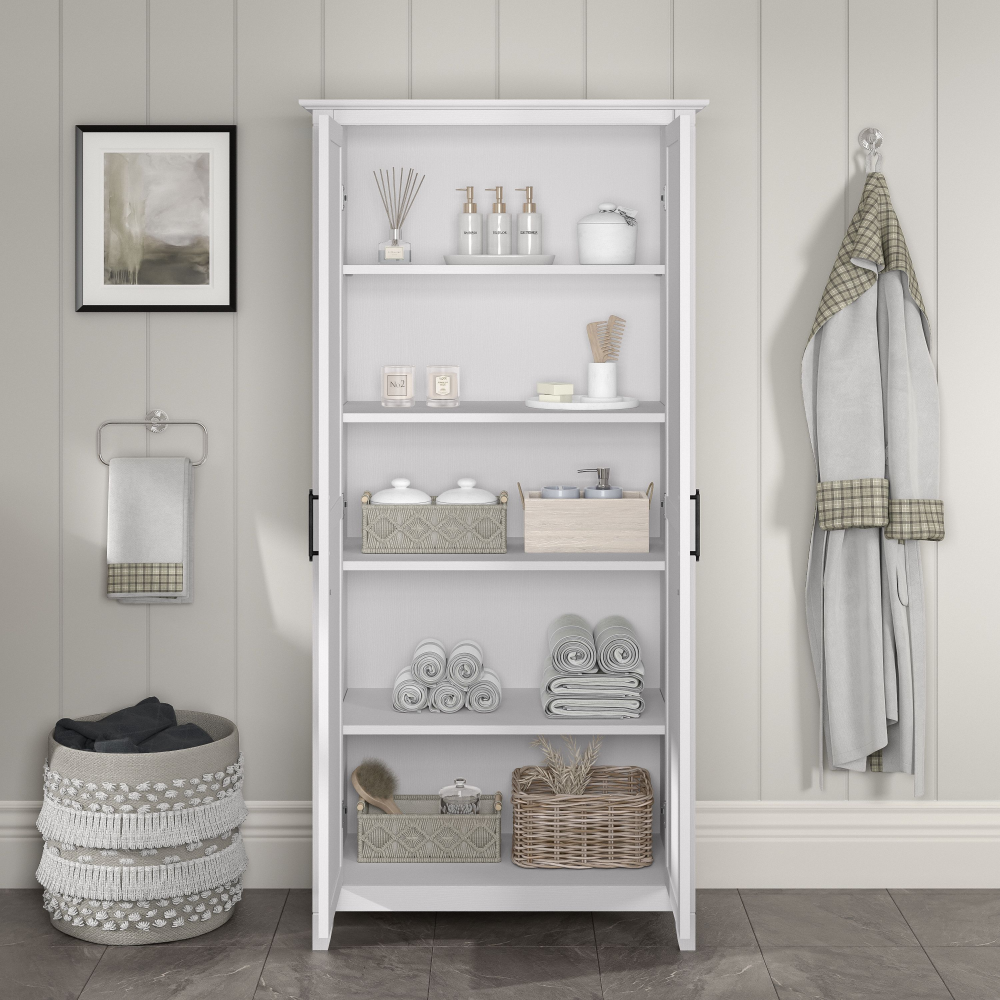 Shop Bush Furniture Key West Bathroom Storage Cabinet with Doors, Image 04, KWS266WT-Z1, #color_pure white oak